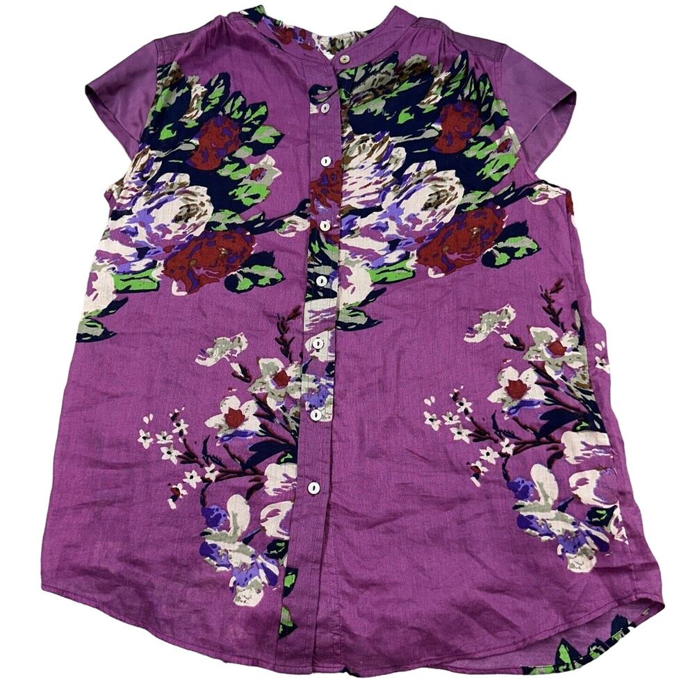 Soft Surroundings Petite XS Silk Blend Button Down Blouse Floral Cottagecore